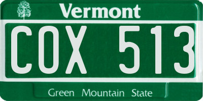 VT license plate COX513