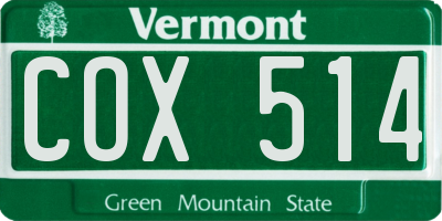 VT license plate COX514