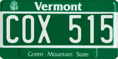 VT license plate COX515