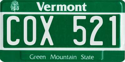 VT license plate COX521