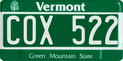 VT license plate COX522