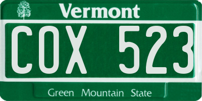 VT license plate COX523