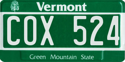 VT license plate COX524