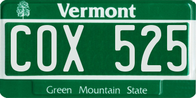VT license plate COX525
