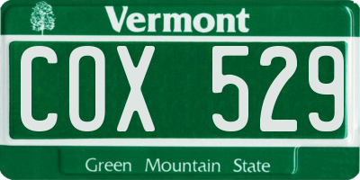 VT license plate COX529
