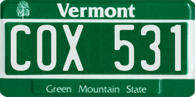 VT license plate COX531