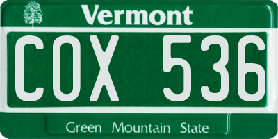 VT license plate COX536