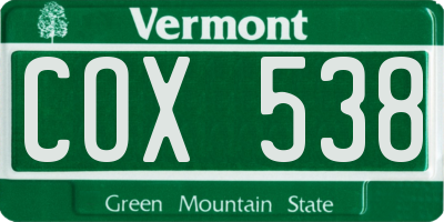 VT license plate COX538