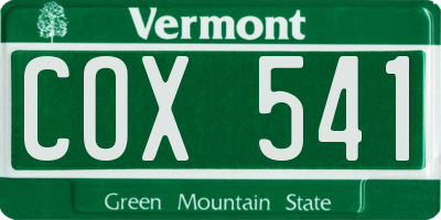 VT license plate COX541