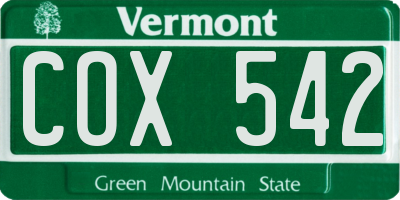 VT license plate COX542