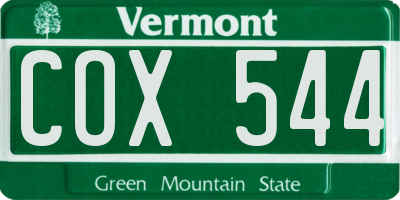 VT license plate COX544