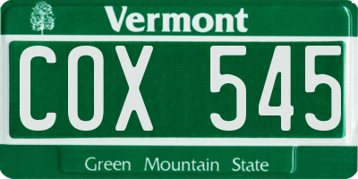 VT license plate COX545