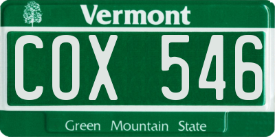 VT license plate COX546