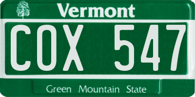 VT license plate COX547