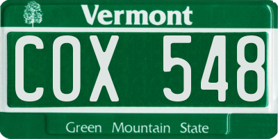 VT license plate COX548