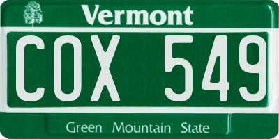 VT license plate COX549