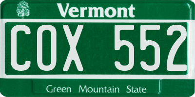VT license plate COX552