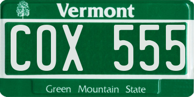 VT license plate COX555