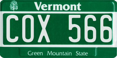 VT license plate COX566
