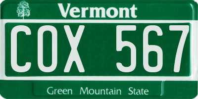 VT license plate COX567