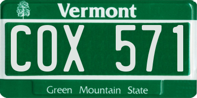 VT license plate COX571