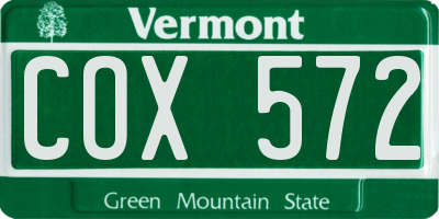 VT license plate COX572
