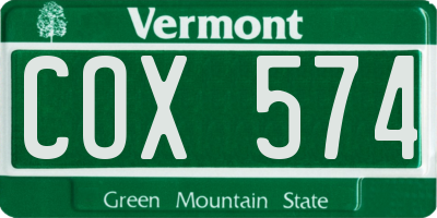 VT license plate COX574