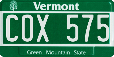 VT license plate COX575