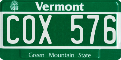 VT license plate COX576