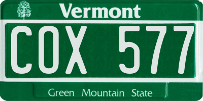 VT license plate COX577