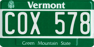 VT license plate COX578