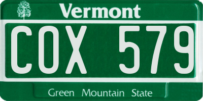 VT license plate COX579