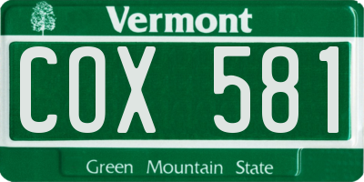 VT license plate COX581