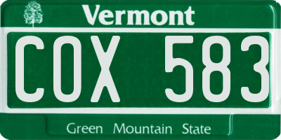 VT license plate COX583