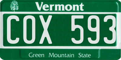 VT license plate COX593