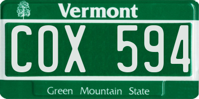 VT license plate COX594