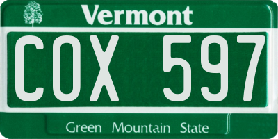 VT license plate COX597