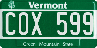VT license plate COX599
