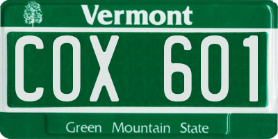 VT license plate COX601