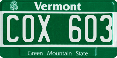 VT license plate COX603