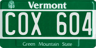 VT license plate COX604