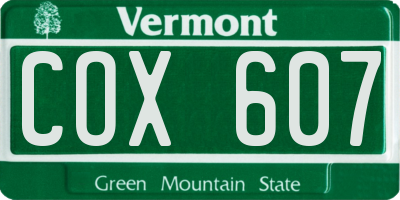 VT license plate COX607