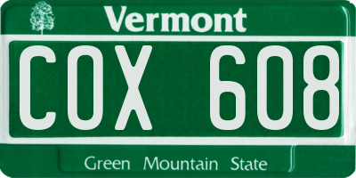 VT license plate COX608