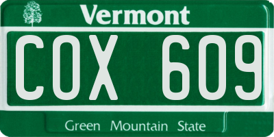 VT license plate COX609