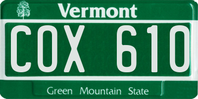 VT license plate COX610