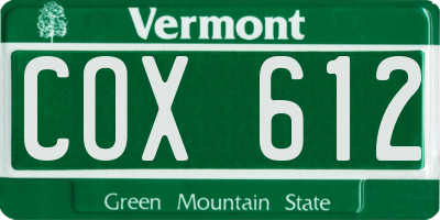 VT license plate COX612