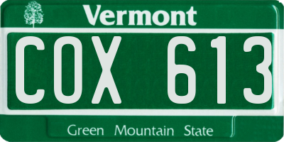 VT license plate COX613