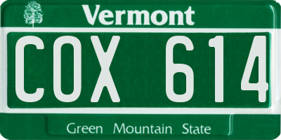 VT license plate COX614