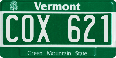 VT license plate COX621