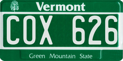 VT license plate COX626